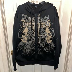 ROMWE Long Sleeve Full Front Zipper Skulls Hoodie Jacket. Sz XXL.